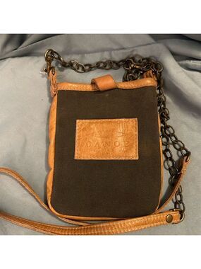 Canoe Women's Two Tone Brown Leather Shoulder Bag with Chain Strap